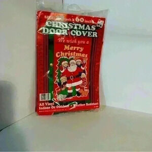 Vintage We Wish You a Merry Christmas Door Cover 28" x 60" Vinyl Indoor/Outdoor